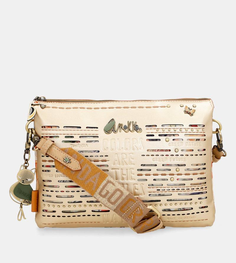 Anekke Nature Pachamama Golden Crossbody Bag With Two Compartments