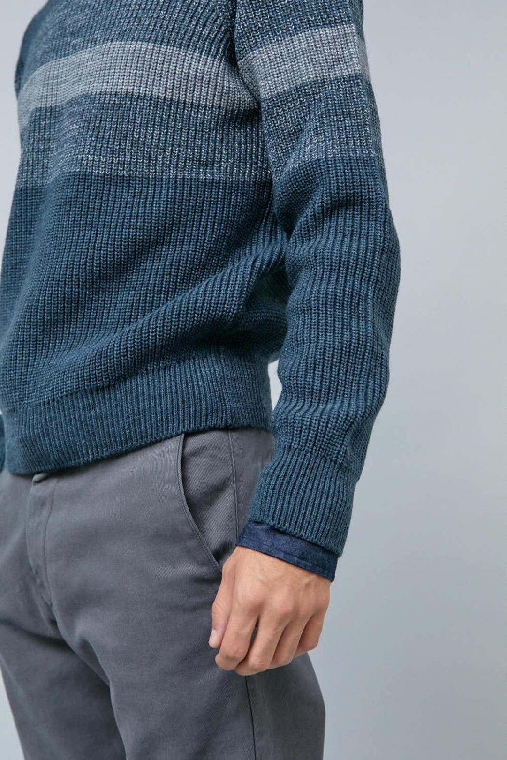 Antonio Miro JERSEY CUELLO REDONDO RAYAS AZUL/GRIS