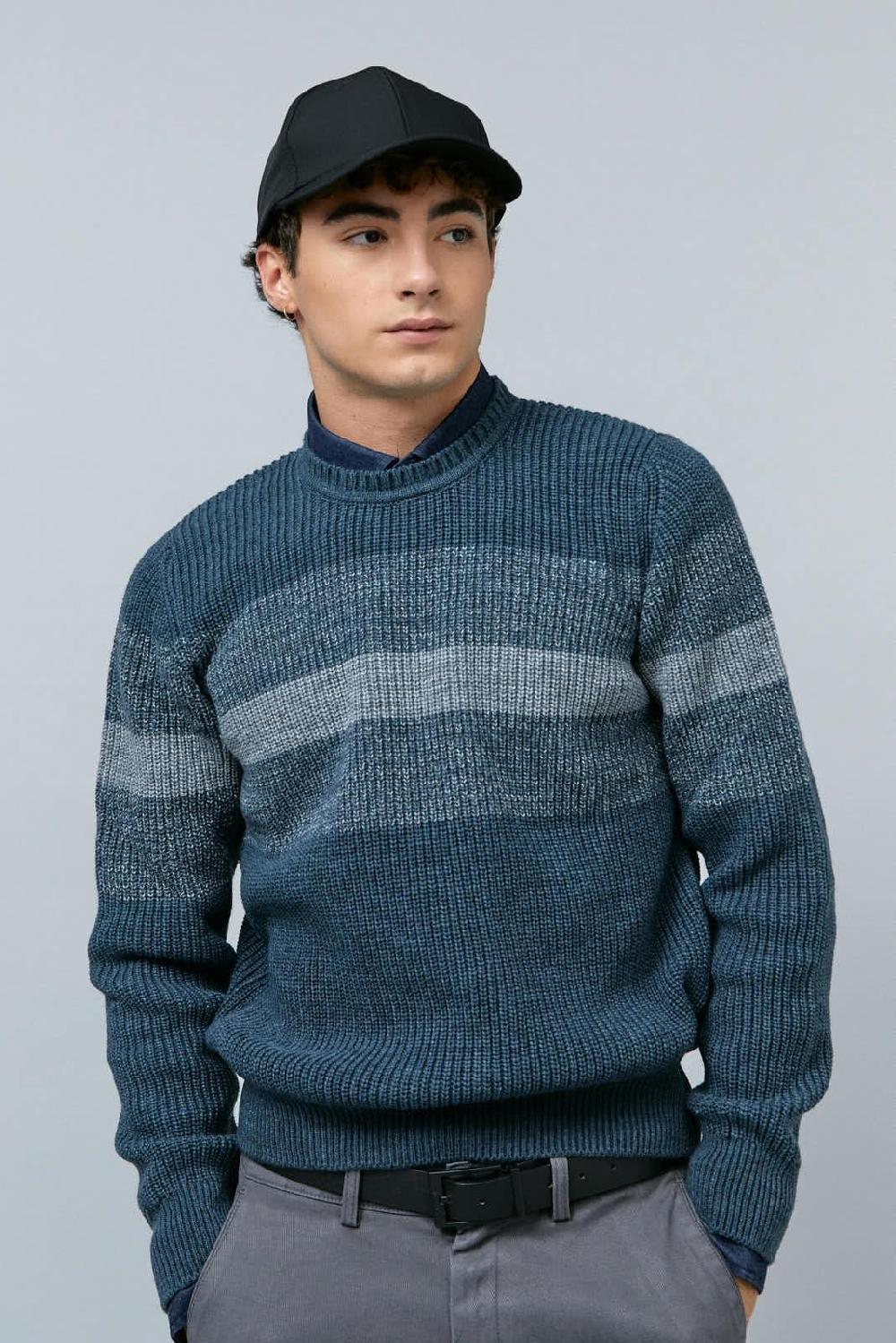 Antonio Miro JERSEY CUELLO REDONDO RAYAS AZUL/GRIS