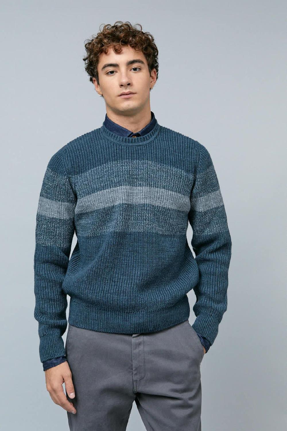 Antonio miro JERSEY CUELLO REDONDO RAYAS AZUL/GRIS