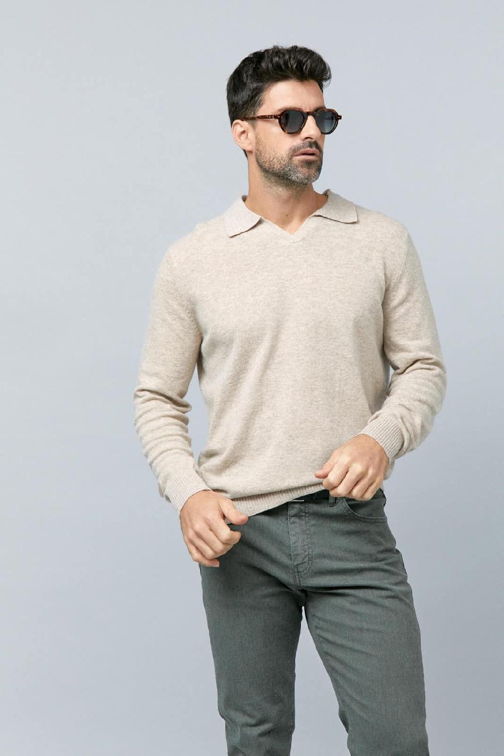 Antonio miro POLO SIN BOTÓN CACHEMIRE CRUDO