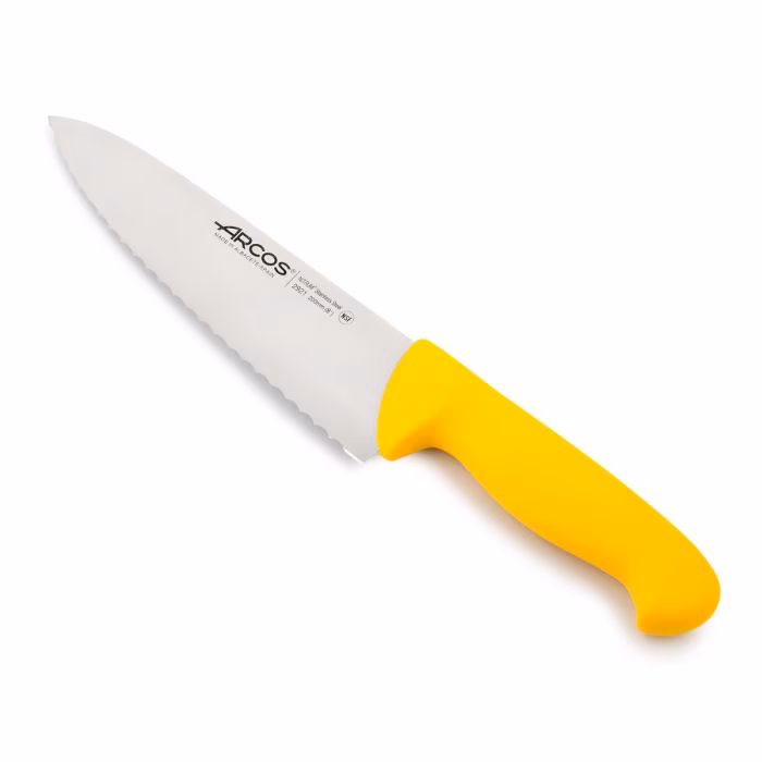 Arcos Cuchillo Cocinero de Filo Serrado color amarillo Serie 2900 200 mm