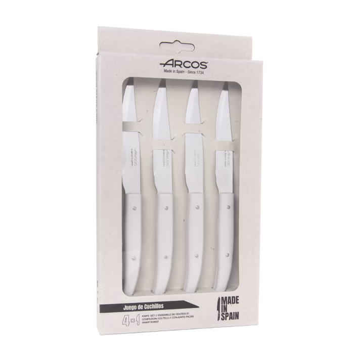 Arcos Juego 4 pzas. Cuchillo chuletero Blanco Microserrado