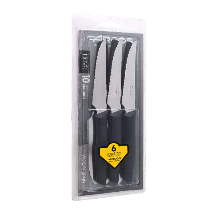 Arcos Juego 6 piezas cuchillos chuleteros Color Negro serie Nova