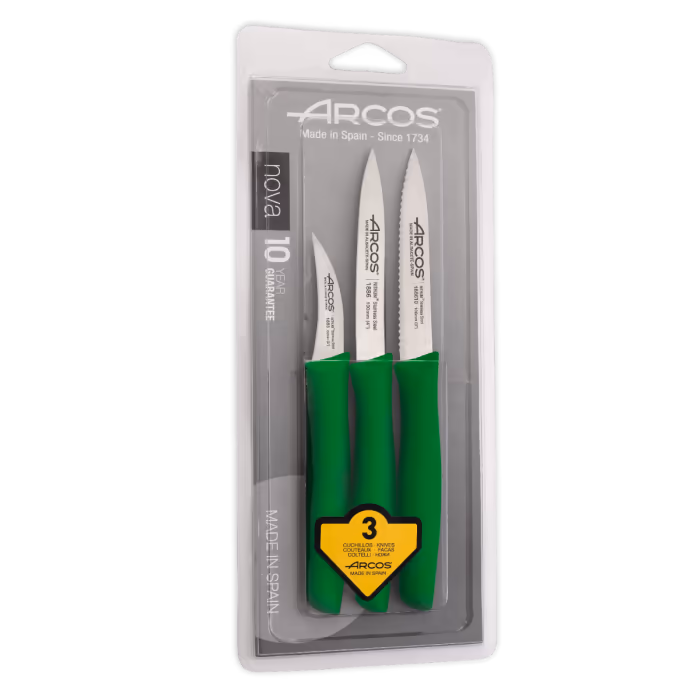 Arcos Juego de 3 cuchillos Mondadores color Verde Serie Nova