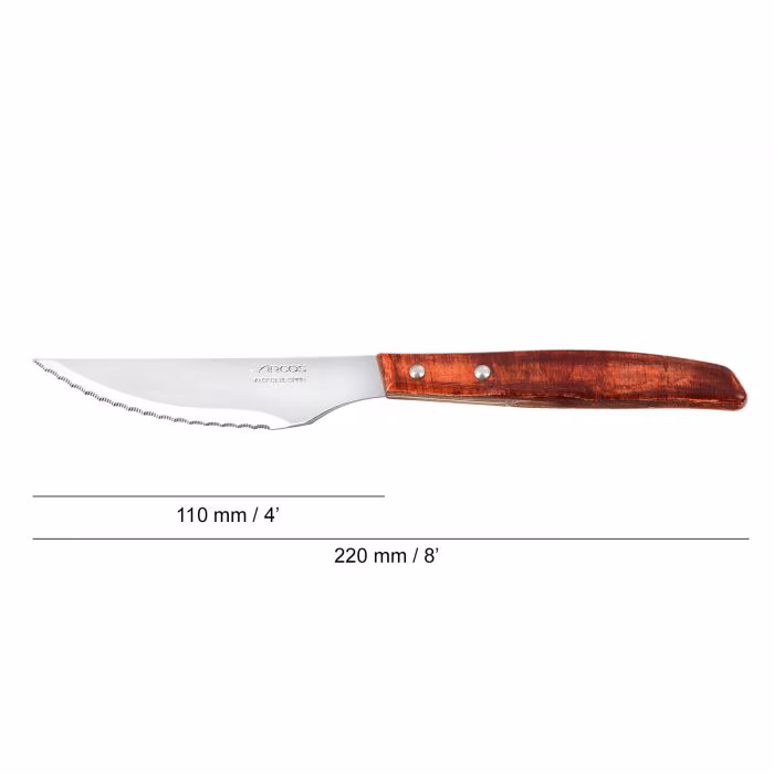 Arcos Set 6 Pzas. Cuchillo Chuletero Madera De Chopo Comprimida Tinte Rojo