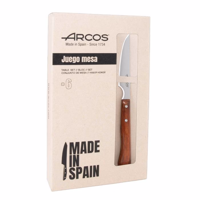 Arcos Set 6 Pzas. Cuchillo Chuletero Madera de Haya comprimida Filo Liso 110 mm
