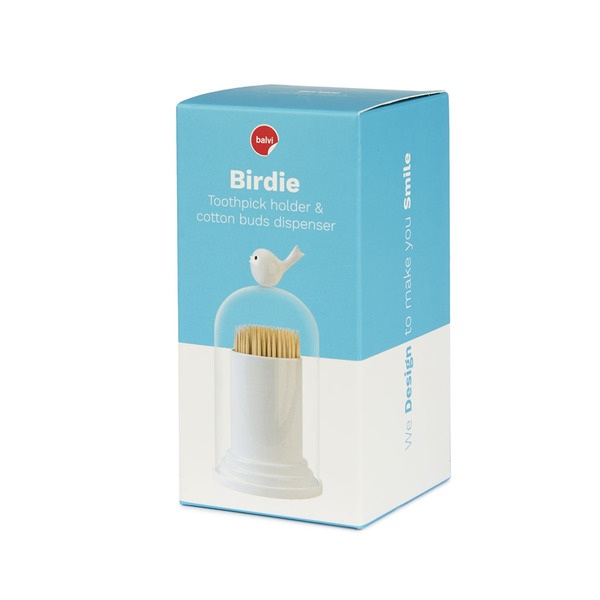 Balvi Balvi - Birdie Palillero Y Dispensador De Bastoncillos De Algodón. Con Tapa Transparente. Diseño Orig
