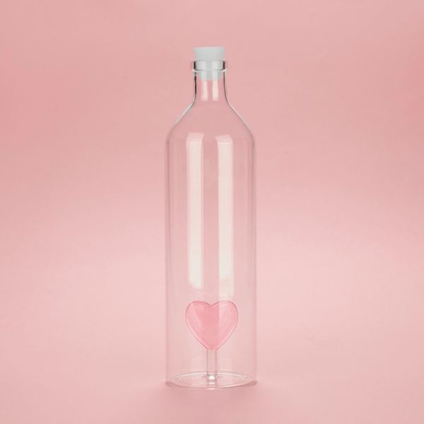 Balvi Balvi Botella Love Botella 1 2L Para Agua Figura Fijada En El Interior Tapón De Silicona Borosilicato