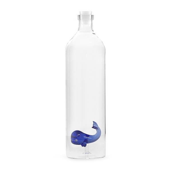 Balvi Balvi Botella Whale Botella para agua Figura fijada en el interior Tapón de silicona Borosilicato 30