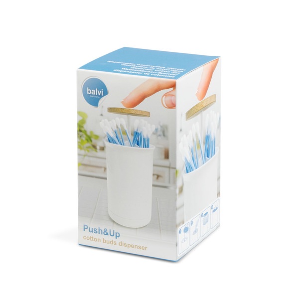 Balvi Balvi Dispensador Bastoncillos Algodón Push & Up Color Blanco Plástico ABS