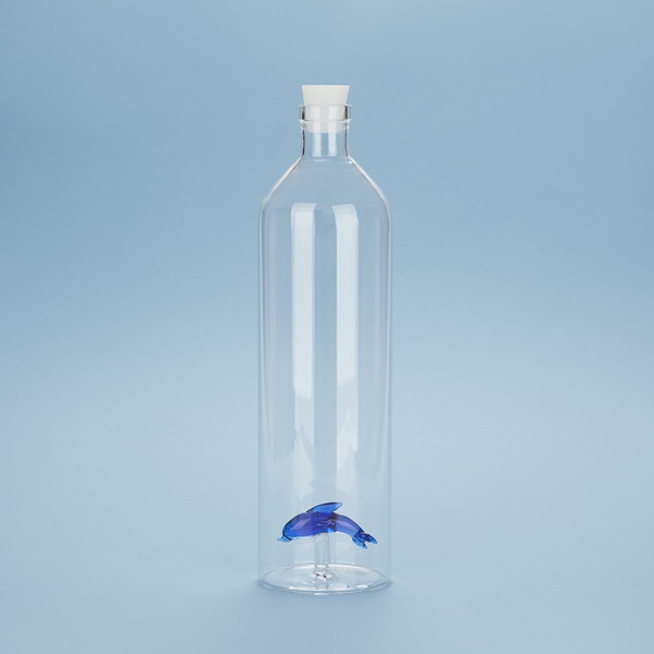 Balvi Balvi - Dolphin Botella De Vidrio Para Agua. Contiene La Figura De Un Delfín. Incluye Un Tapón De Sil