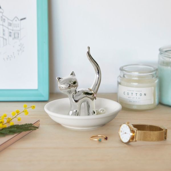 Balvi Balvi - Gatto Porta Anillos De Cerámica. Bandeja Para Dejar Anillos Y Joyas. Fabricado En Cerámica. F