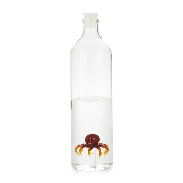 Balvi Balvi - Octopus Botella De Vidrio Para Agua. Contiene La Figura De Un Pulpo. Incluye Un Tapón De Sili