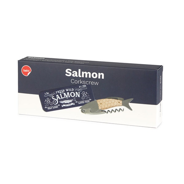 Balvi Balvi Sacacorchos Wild Salmon Abrebotellas Y Herramienta Multifunción Con Caja Metálica Acero/madera