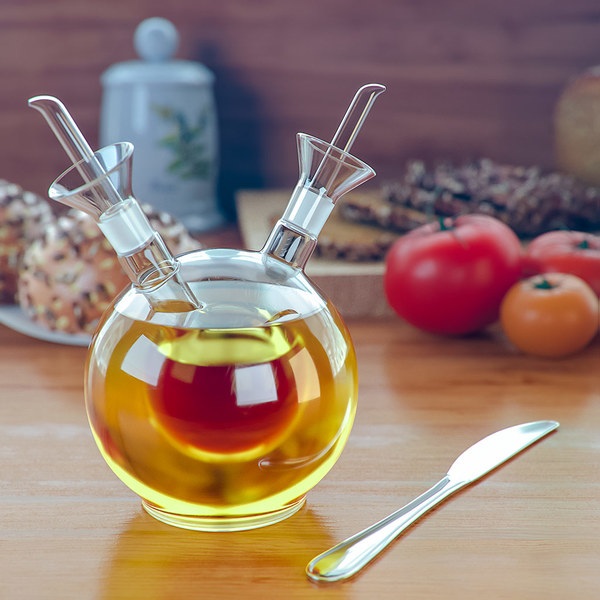 Balvi Balvi - Sfera Aceitera Doble. Aceitera Y Vinagrera Esférica De 125 Ml En Vidrio. Sistema Antigoteo