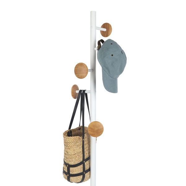 Balvi Balvi - Shiitake Wood Perchero De Pie Con 5 Ganchos. Color: Blanco Y Madera. Altura: 174cm. Para Colg