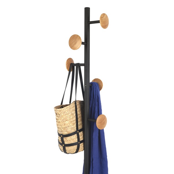 Balvi Balvi - Shiitake Wood Perchero De Pie Con 5 Ganchos. Color: Negro Y Madera. Altura: 174cm. Para Colga