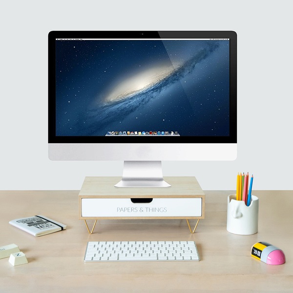 Balvi Balvi Soporte Monitor Nordic Color Blanco Alza Pantallas Con Cajón Madera DM 34 4cm
