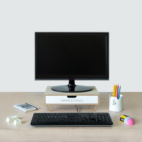 Balvi Balvi Soporte Monitor Nordic Color Blanco Alza Pantallas Con Cajón Madera DM 34 4cm