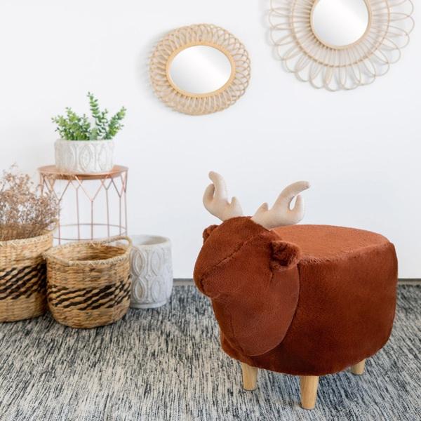 Balvi Balvi Taburete Le Cerf Color Marrón Con Forma De Ciervo Patas De Madear Poliéster/madera