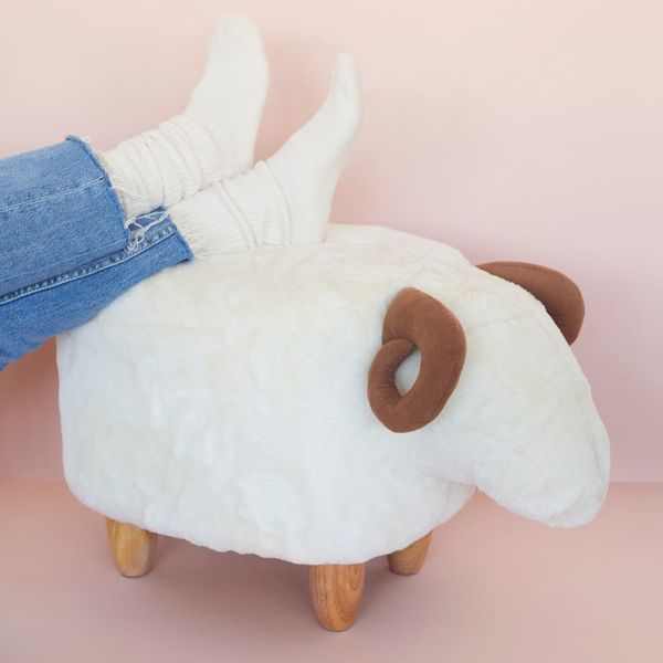 Balvi Balvi Taburete Le Mouton Color Blanco Con Forma De Oveja Patas De Madera Poliéster/madera