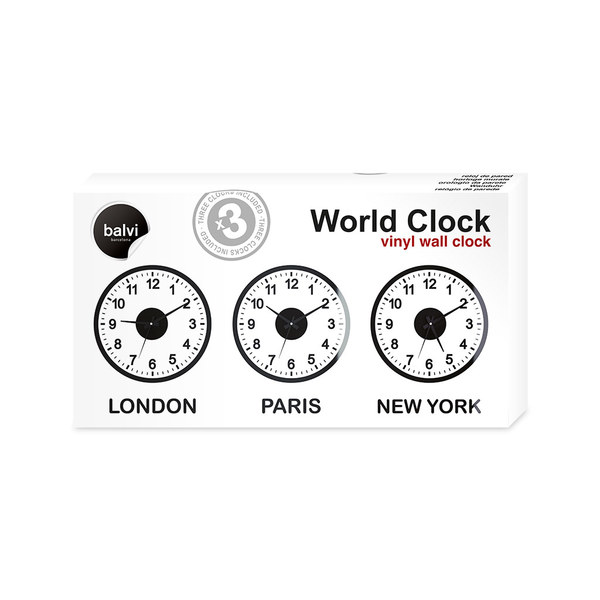 Balvi Balvi - World Clock Reloj De Pared. Incluye Tres Relojes Y Tres Vinilos. London-Paris-New York. Funci