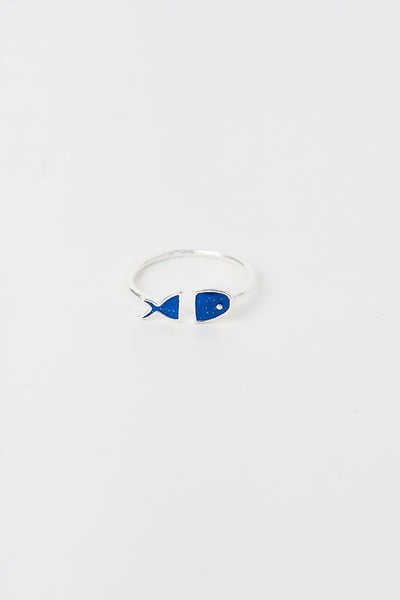 Batela Anillo ajustable de plata con detalle en pez azul - Batela