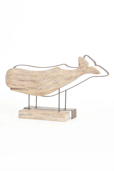 Batela Ballena de Madera con Silueta de Metal - Elegante Arte Decorativo