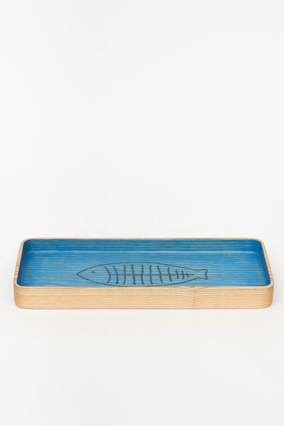 Batela Bandeja de madera con espina pez en color azul - Batela