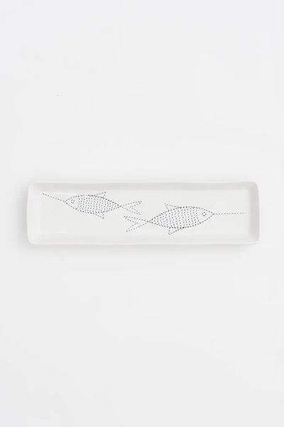 Batela Bandeja de Porcelana Alargada con Diseño de Peces - Elegancia Náutica