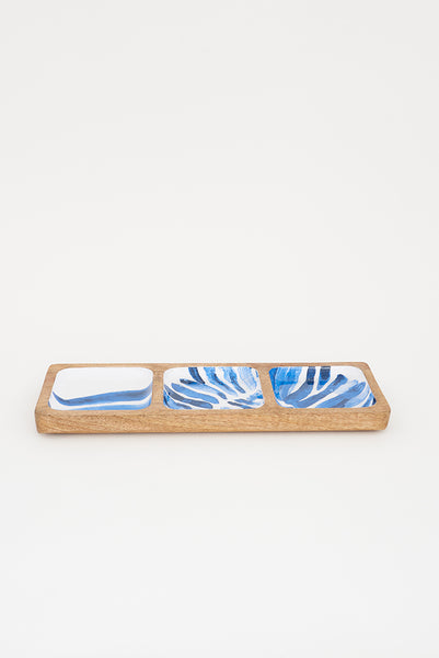 Batela Bandeja Rectangular 3 Secciones de Madera Esmaltada con Concha