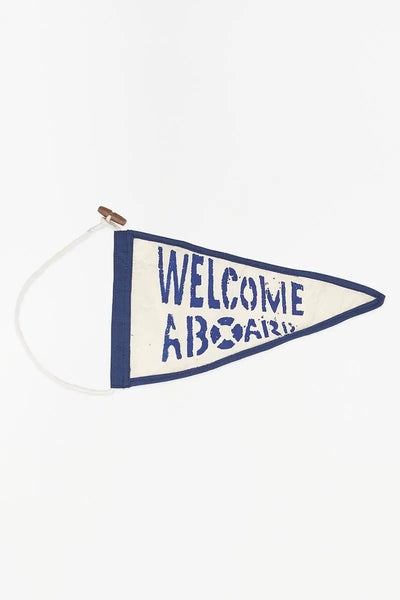 Batela Bandera decorativa vintage azul y blanca “WELCOME A BOARD” - Batela