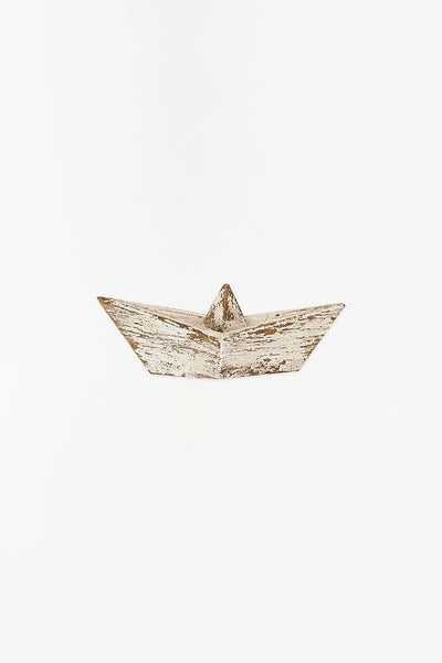 Batela Barco de madera envejecida Blanco