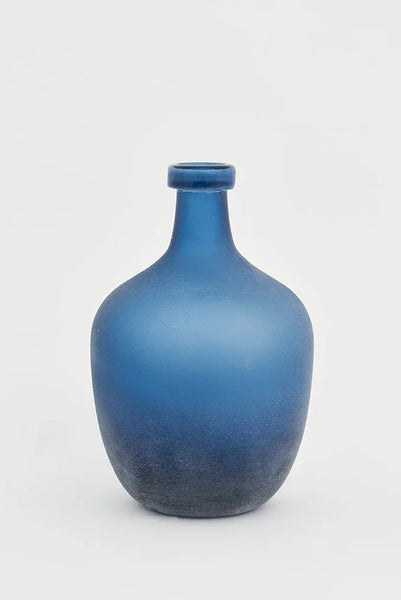 Batela Botella o Florero de Cristal Artesanal Azul