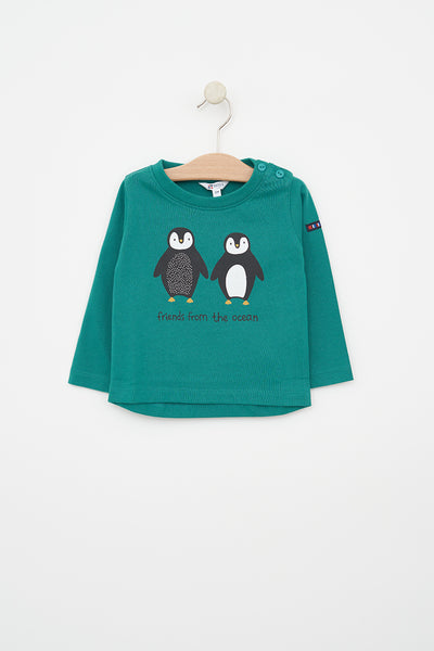 Batela Camiseta algodón estampado pingüinos bebé