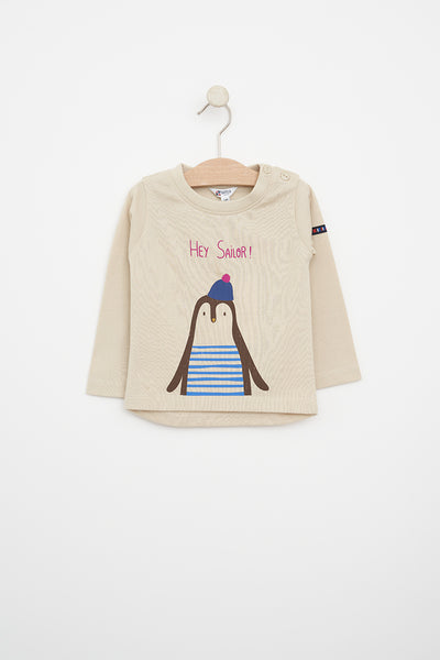 Batela Camiseta de algodón estampado pingüino bebé