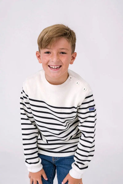 Batela Batela. Niño-niña Jersey navy de lana a rayas