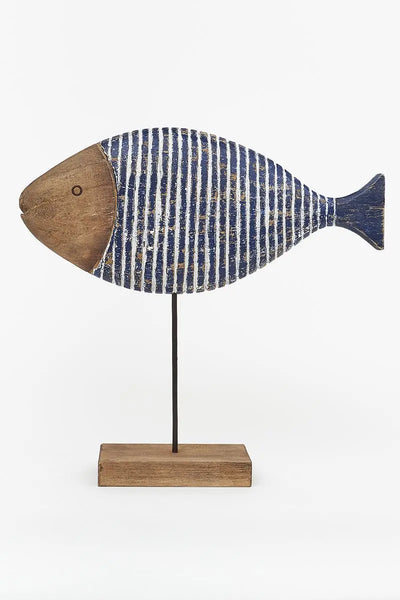 Batela Pez azul de madera con pie de metal