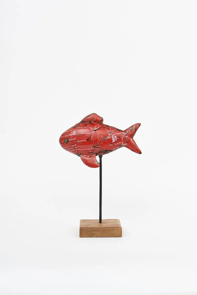 Batela Pez de metal reciclado rojo