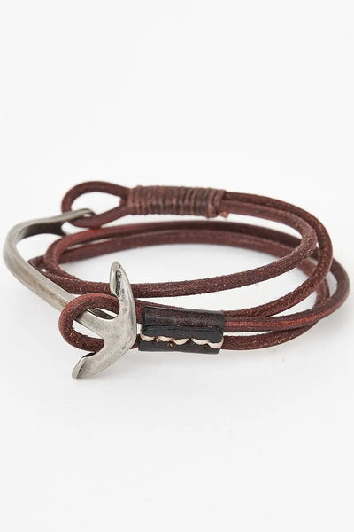 Batela Pulsera de piel marrón con ancla - Batela