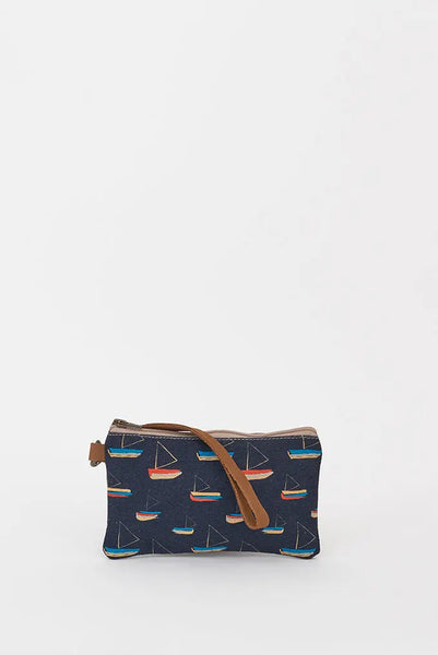 Batela Bolso Pequeño o neceser de Algodón y Cuero con Barcos