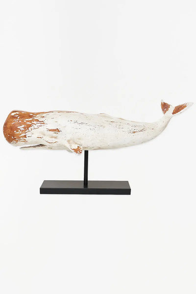 Batela Cachalote grande blanco base metal. Decoración náutica