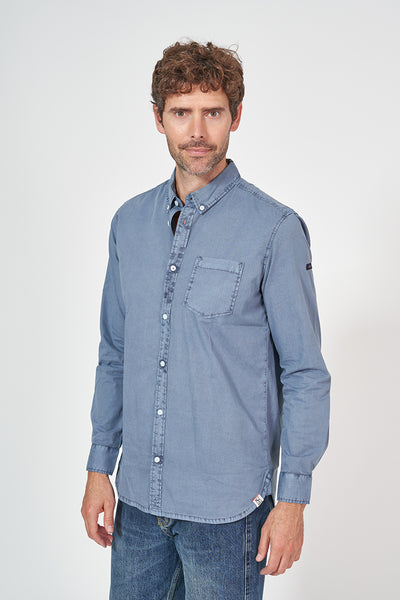 Batela Camisa de hombre manga larga con tejido en lavado natural