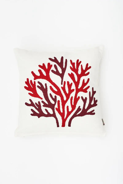 Batela Cojín de algodón con diseño coral en rojo bordado - Batela