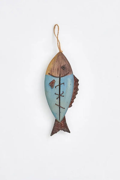 Batela Colgante Decorativo en Forma de Pez en Madera y Metal - Arte Náutico