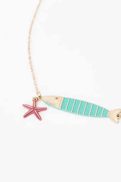 Batela Collar con Pez en Cerámica y Metal Estrella de Mar Roja