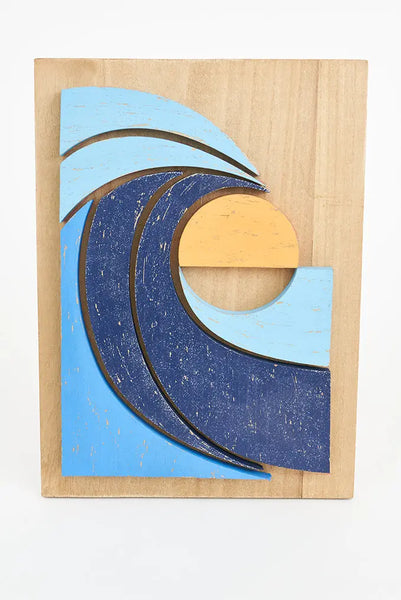 Batela Cuadro de Madera con Ola y Puesta de Sol: Arte Decorativo