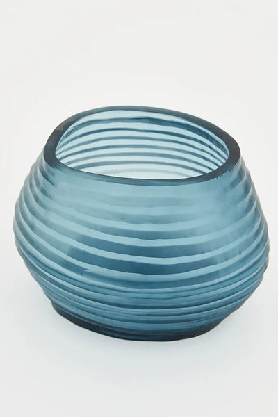 Batela Cuenco o Portavelas de Cristal Artesanal a Rayas Grande