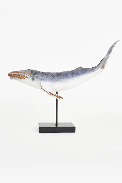 Batela Escultura de Ballena en Resina Azul y Blanca con Base de Metal